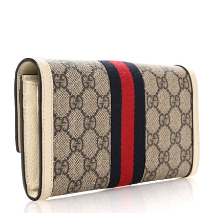 Gucci GG Supreme Monogram Textured Calfskin Web Ophidia Continental Wallet Beige White 3 of 7