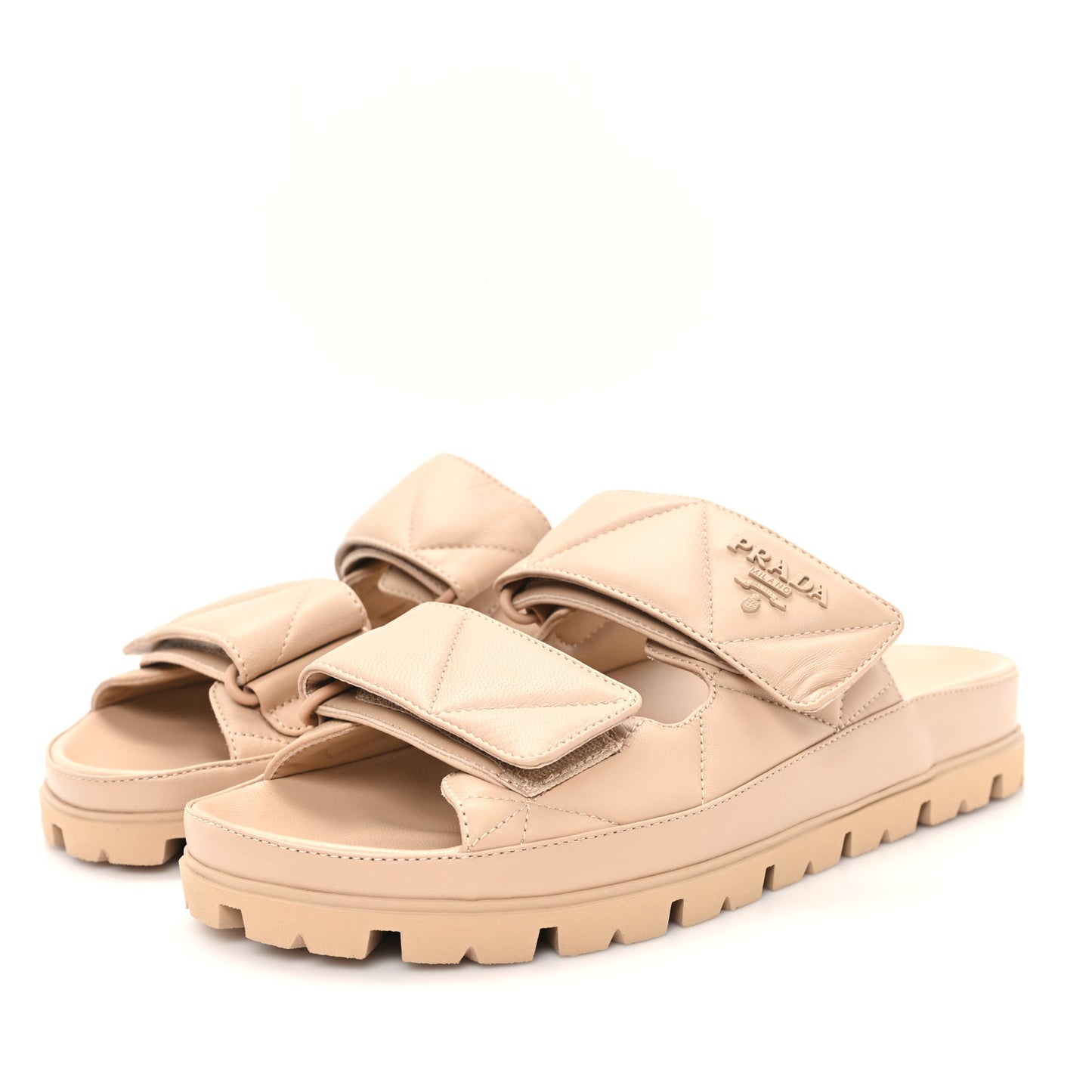 Nappa Quilted Padded Logo Slide Sandals 37 Sabbia