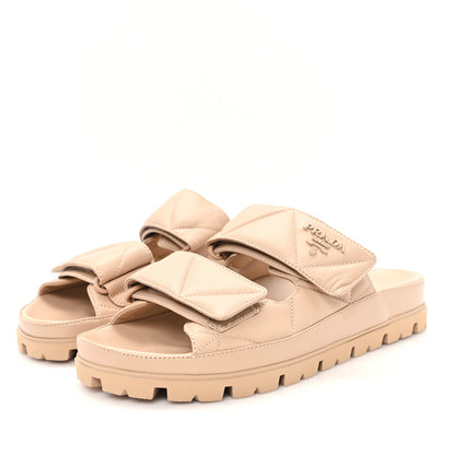 Prada Nappa Quilted Padded Logo Slide Sandals 37 Sabbia 4 of 10