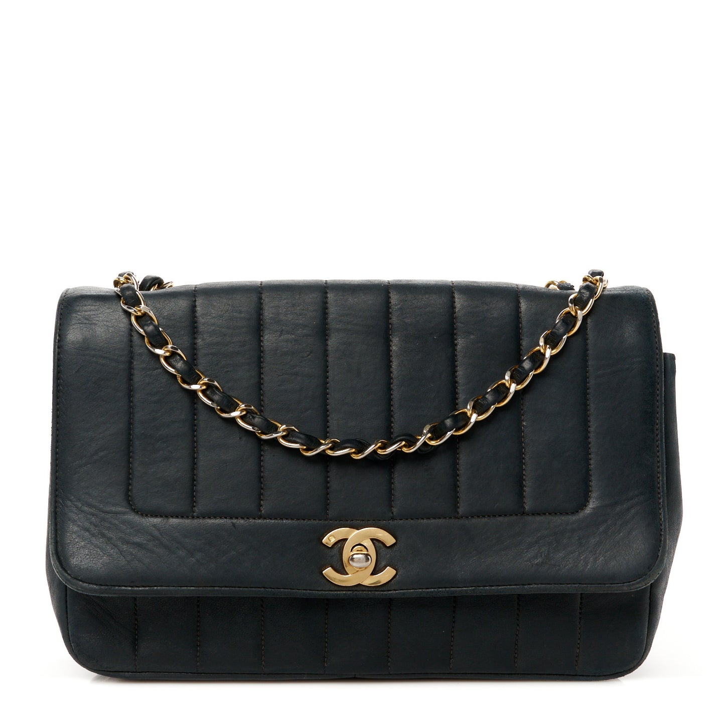 Lambskin Vertical Quilted Small Single Flap Black