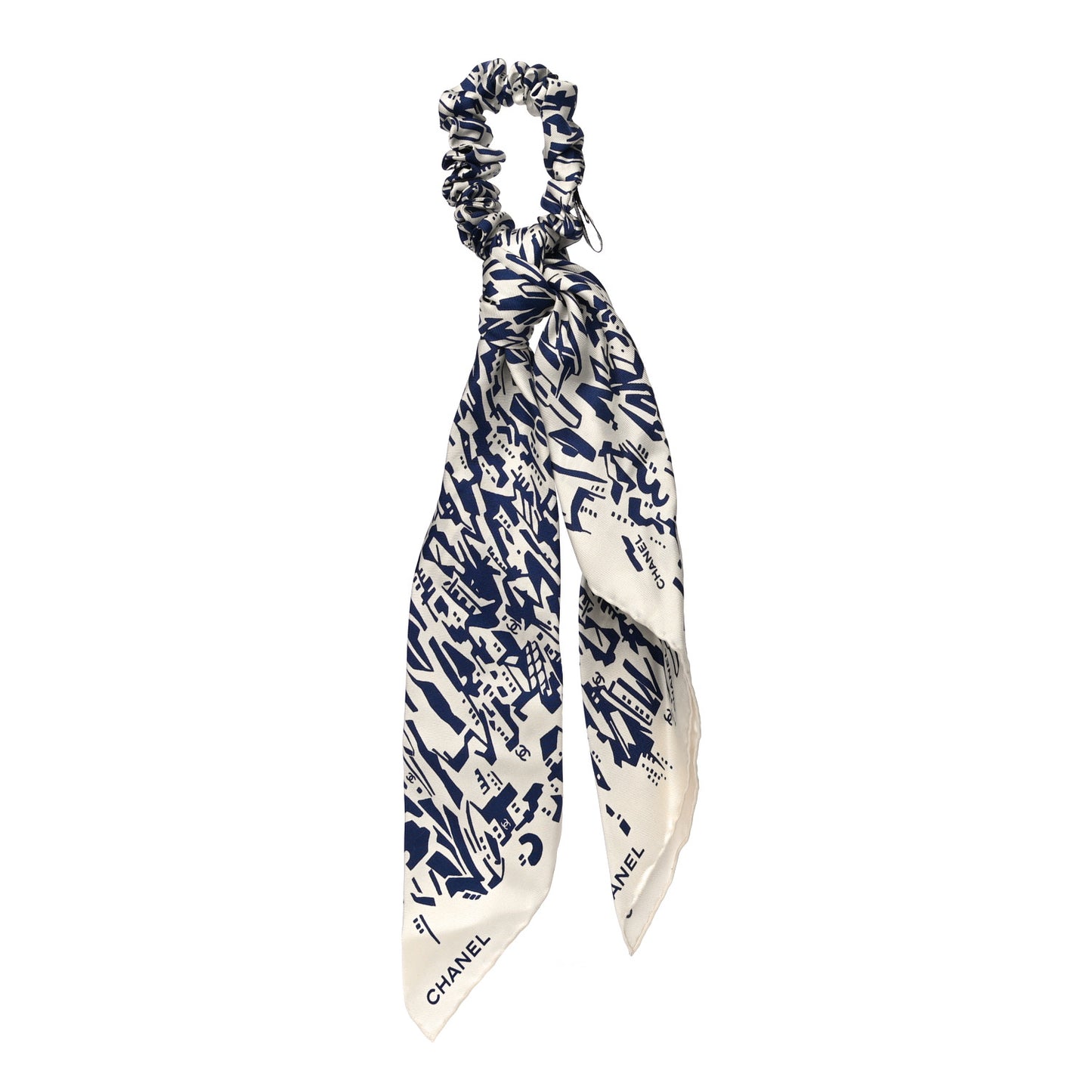 Silk Twill Hair Scarf Navy Blue White