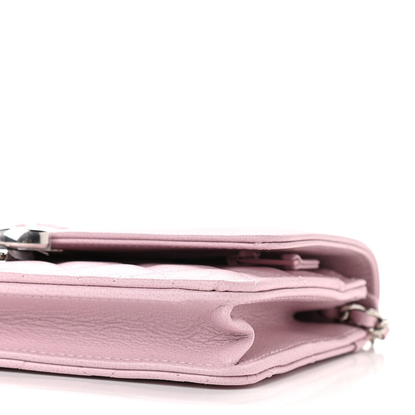 Grained Calfskin Quilted CC Box Wallet On Chain WOC Light Pink