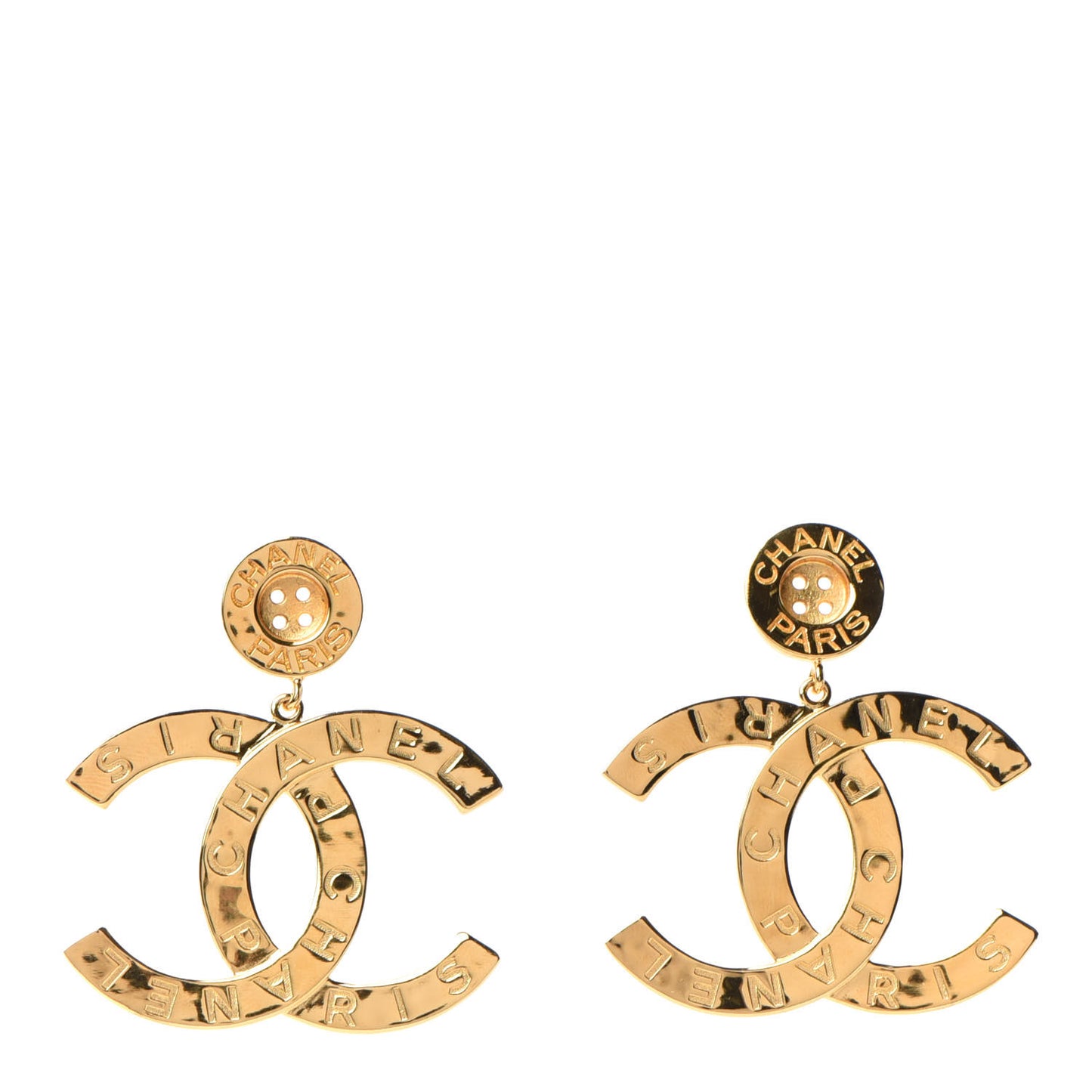Metal Large Paris Button Earrings Gold