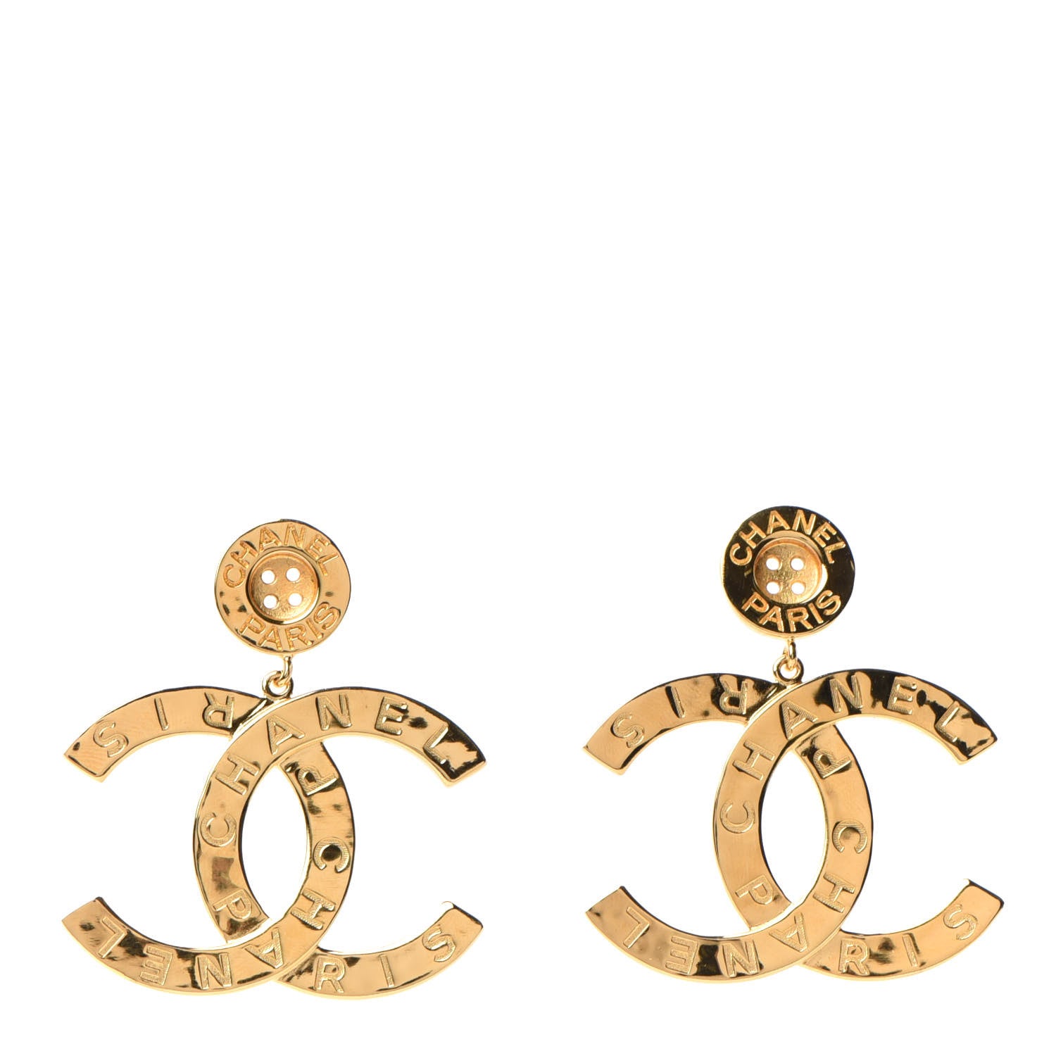 Chanel Metal Large Paris Button Earrings Gold 1 of 4