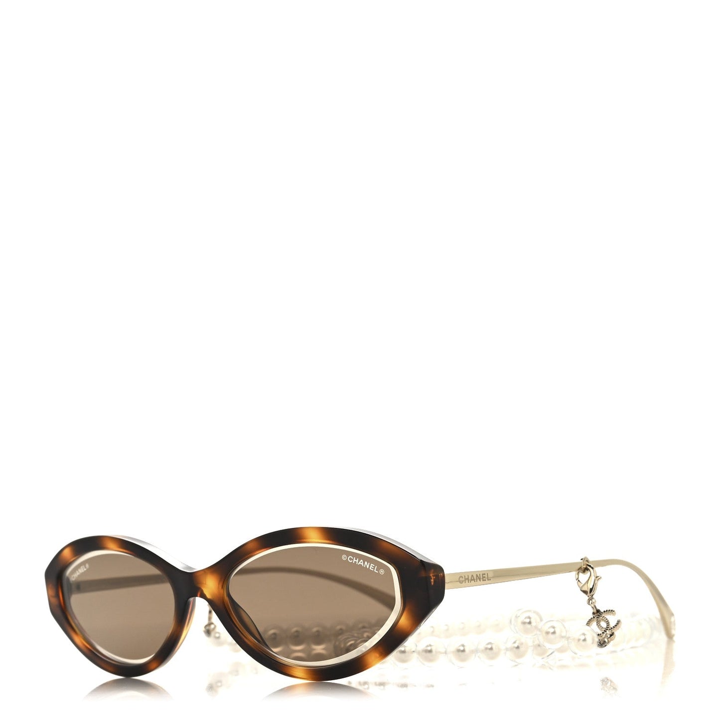 Acetate Metal Oval Removable Pearl Chain Sunglasses 5424 Brown