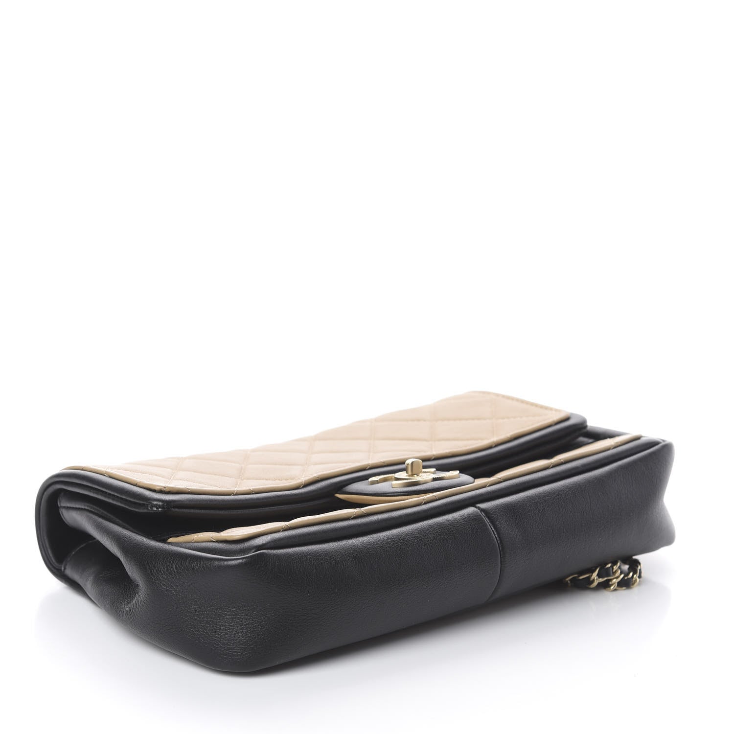 Chanel Calfskin Quilted Medium Graphic Flap Beige Black 3 of 9