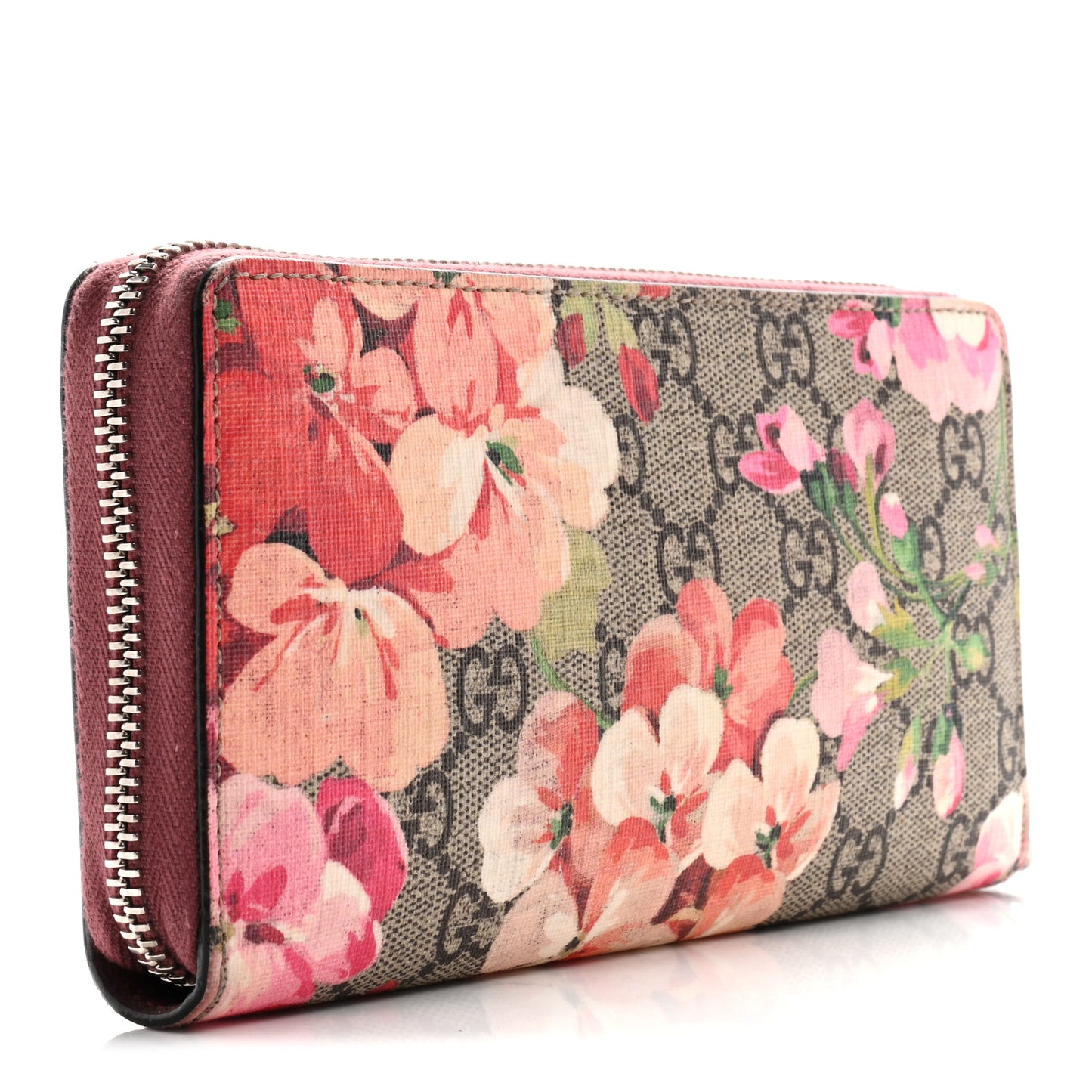 GG Supreme Monogram Blooms Zip Around Wallet Beige Multicolor Dry Rose