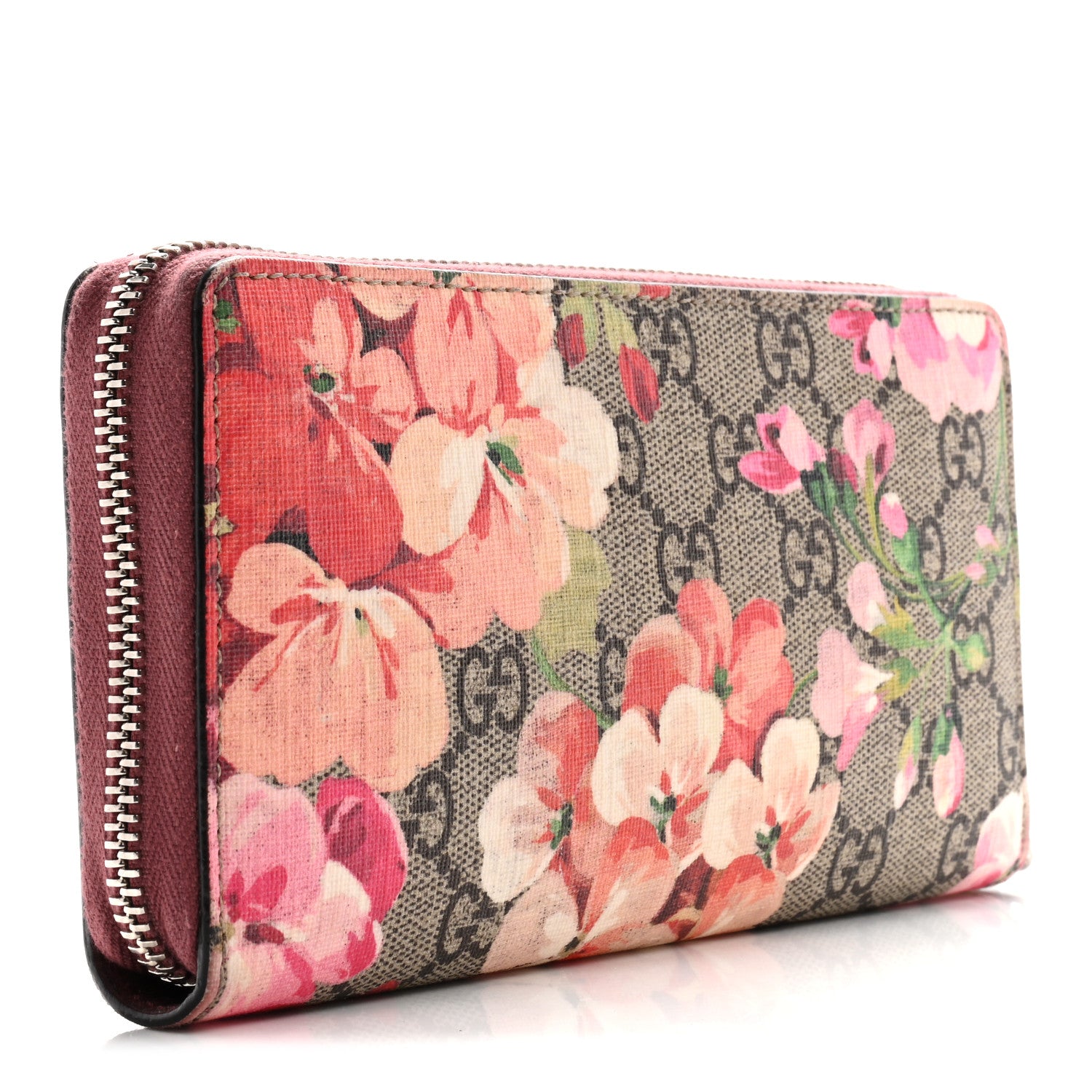 Gucci GG Supreme Monogram Blooms Zip Around Wallet Beige Multicolor Dry Rose 3 of 10