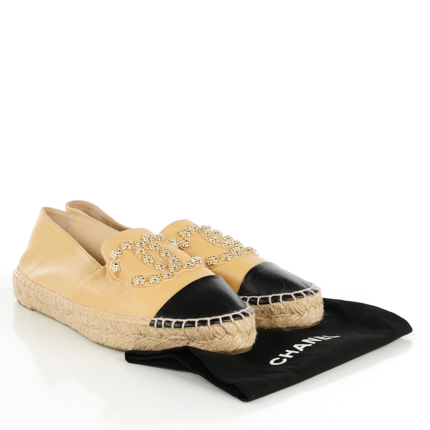 Lambskin Camellia CC Espadrilles 40 Beige Black
