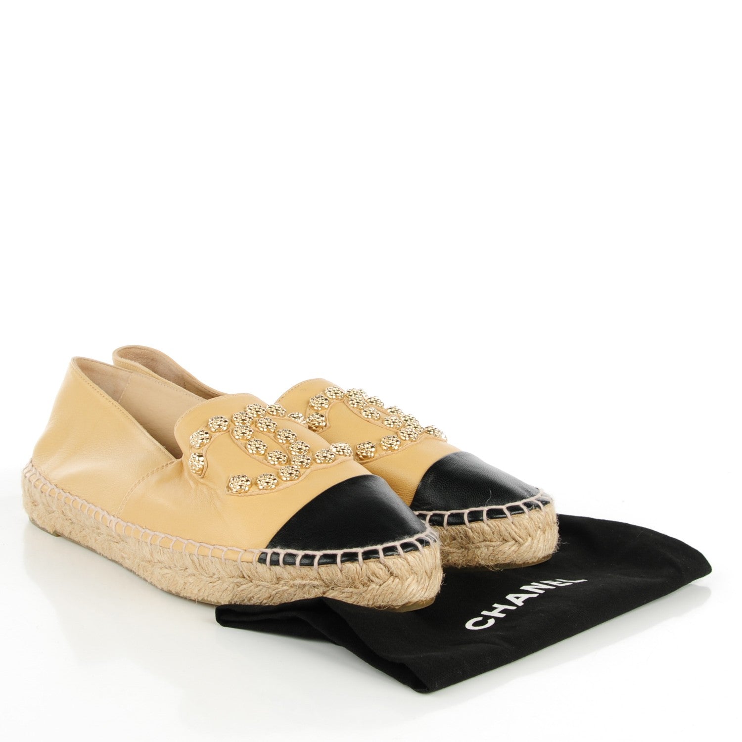 Chanel Lambskin Camellia CC Espadrilles 40 Beige Black 5 of 8