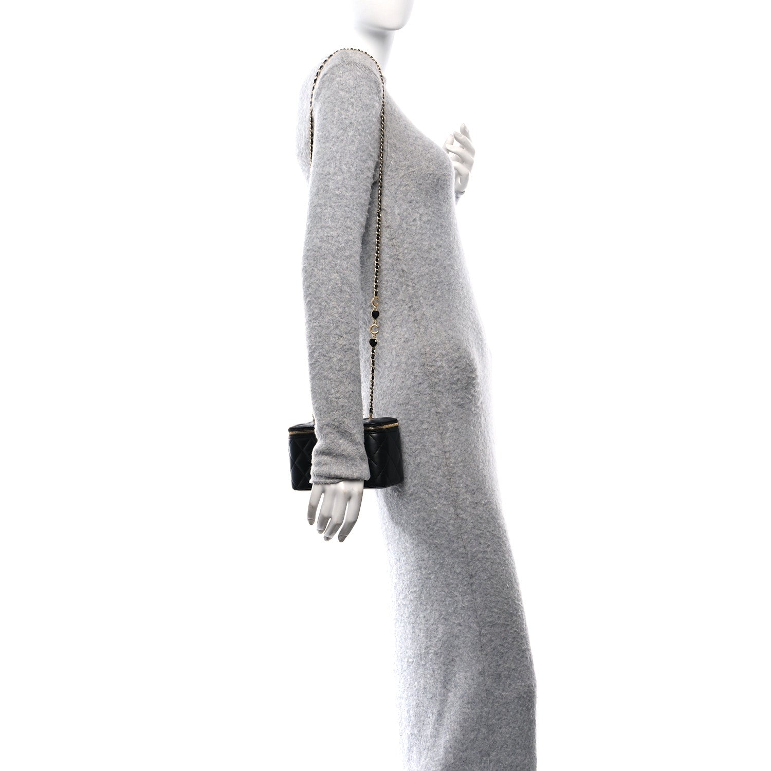 Chanel Lambskin Enamel Quilted Small Coco Hearts Vanity Case With Chain Black 3 of 13