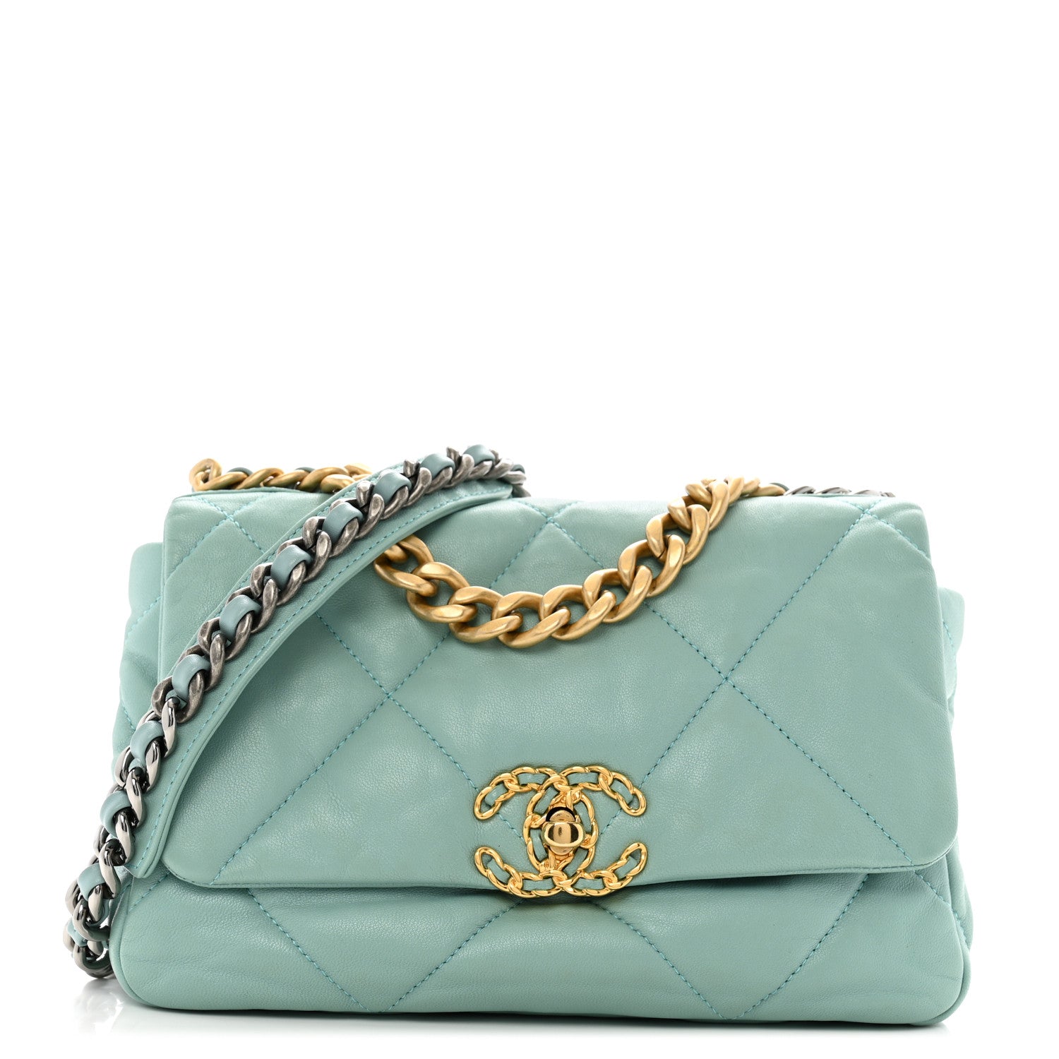 Chanel Goatskin Quilted Medium Chanel 19 Flap Light Blue 1 of 11