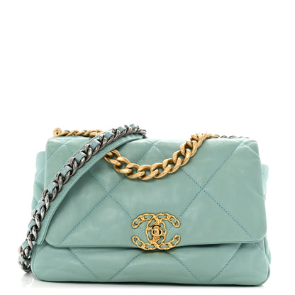 Chanel Goatskin Quilted Medium Chanel 19 Flap Light Blue 1 of 11