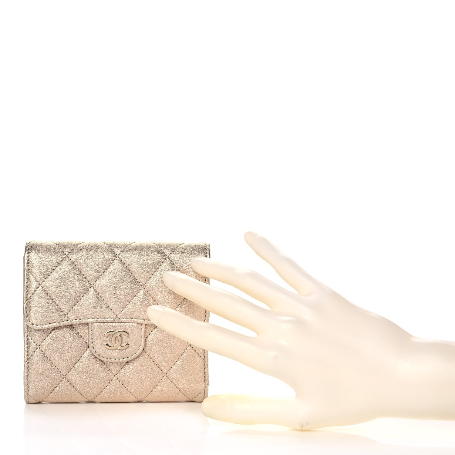 Chanel Metallic Lambskin Quilted Compact Flap Wallet Gold 2 of 12