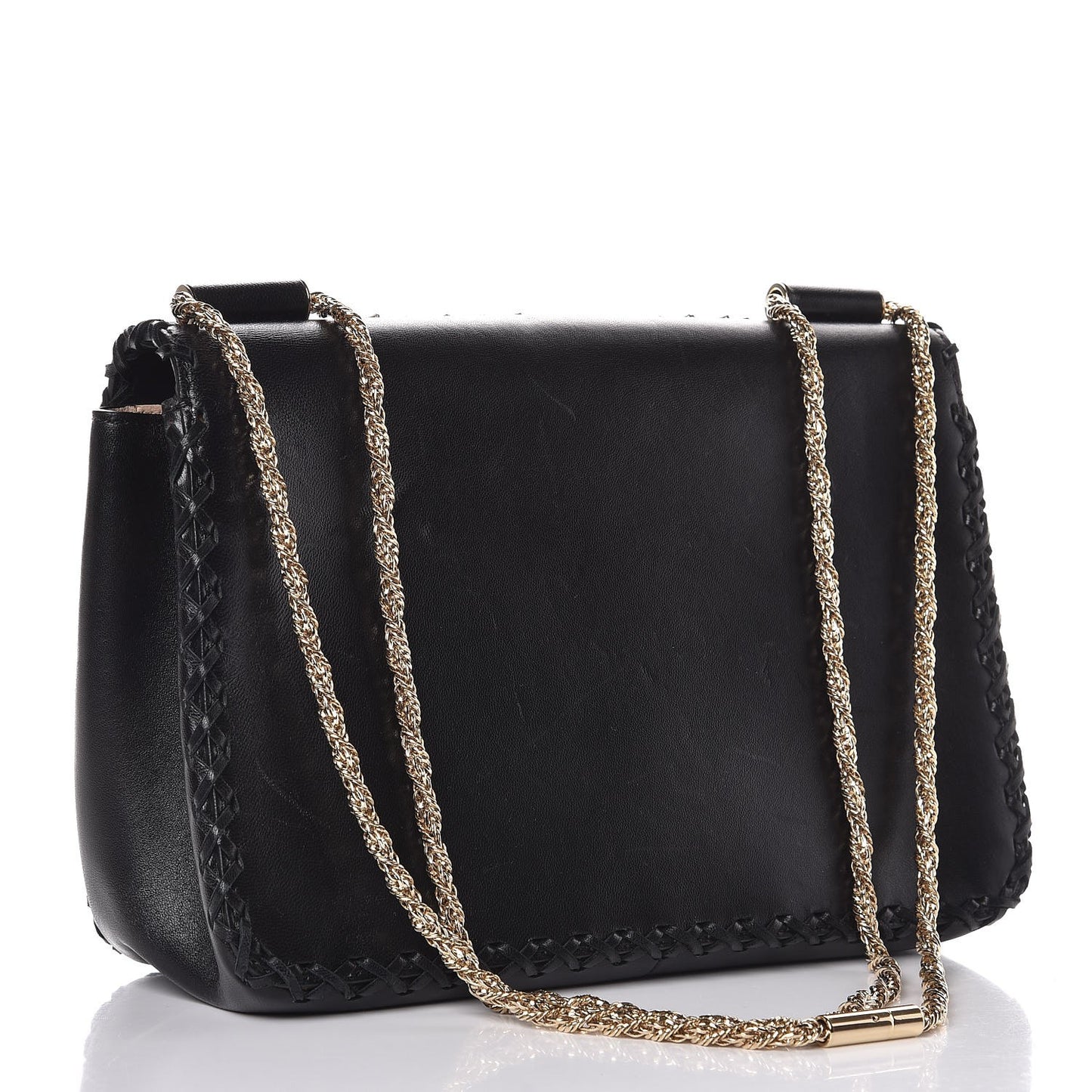 Calfskin Crystal Embellished Medium Elsie Shoulder Bag Black