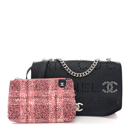Chanel Calfskin Tweed Eyelet Flap Bag Navy 3 of 13