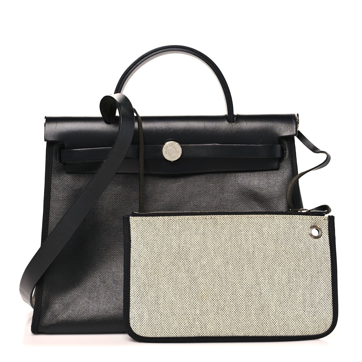 Hermes Toile H Berline Vache Hunter Herbag Zip PM 31 Black Ecru 3 of 12
