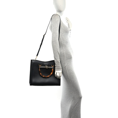 Gucci Textured Dollar Calfskin Web Medium Diana Tote Bag Black Dusty Grey 2 of 10