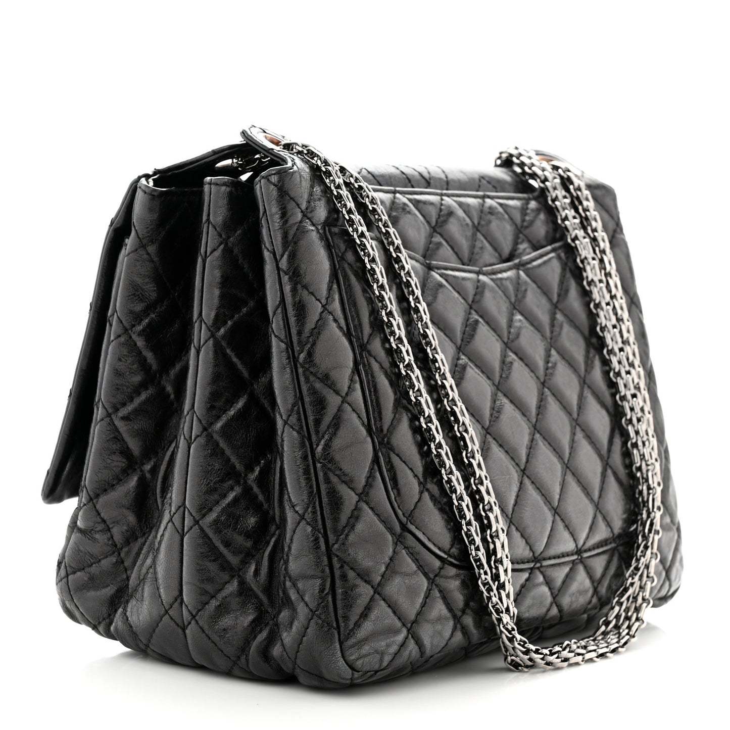 Metallic Aged Calfskin Quilted Reissue 2.55 Accordion Flap Black