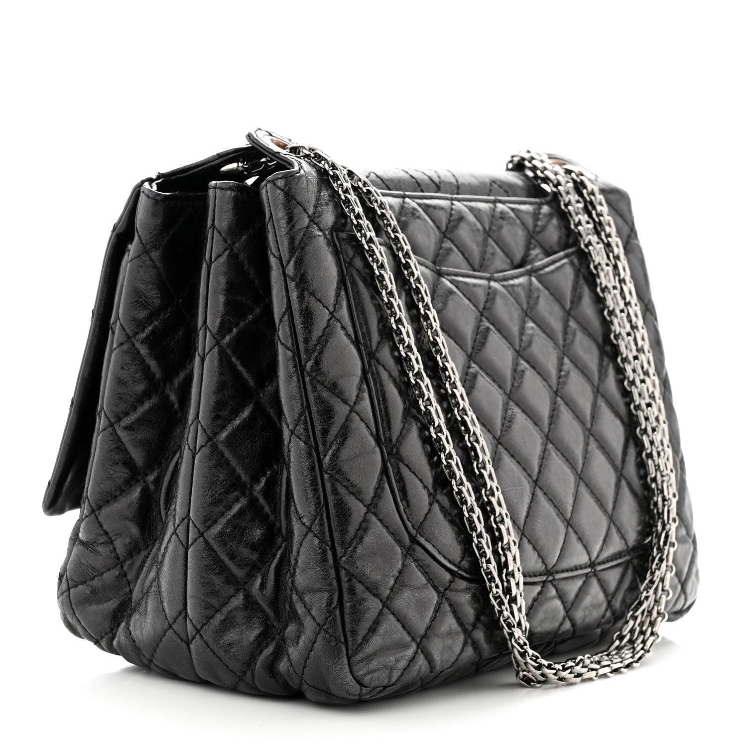 Chanel Metallic Aged Calfskin Quilted Reissue 2.55 Accordion Flap Black 3 of 11