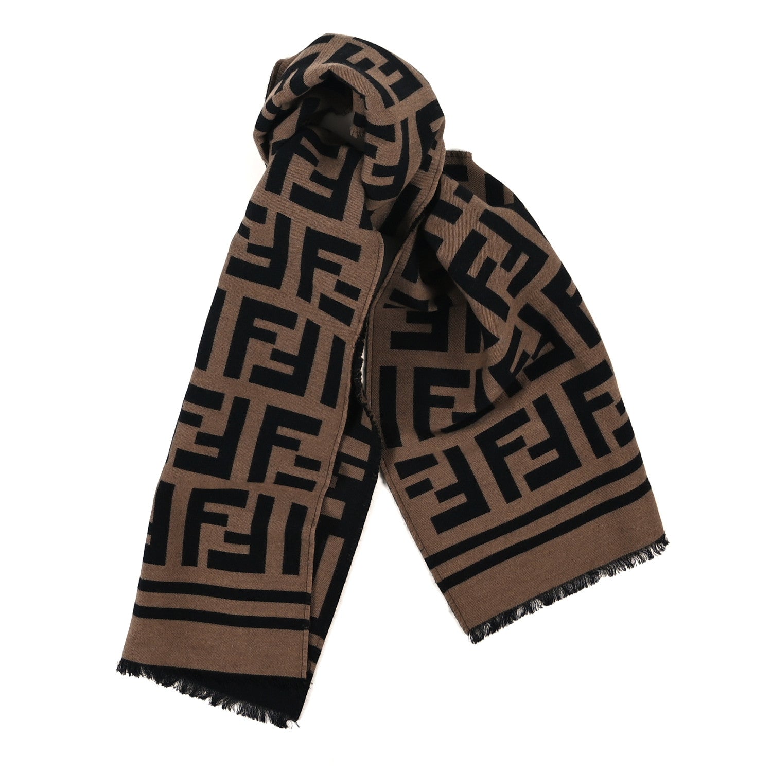 Fendi Wool FF Scarf Brown Black 1 of 3