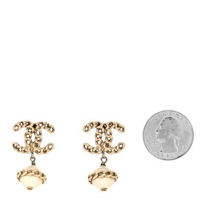 Chanel Metal Pearl CC Chain Drop Earrings Gold 2 of 4