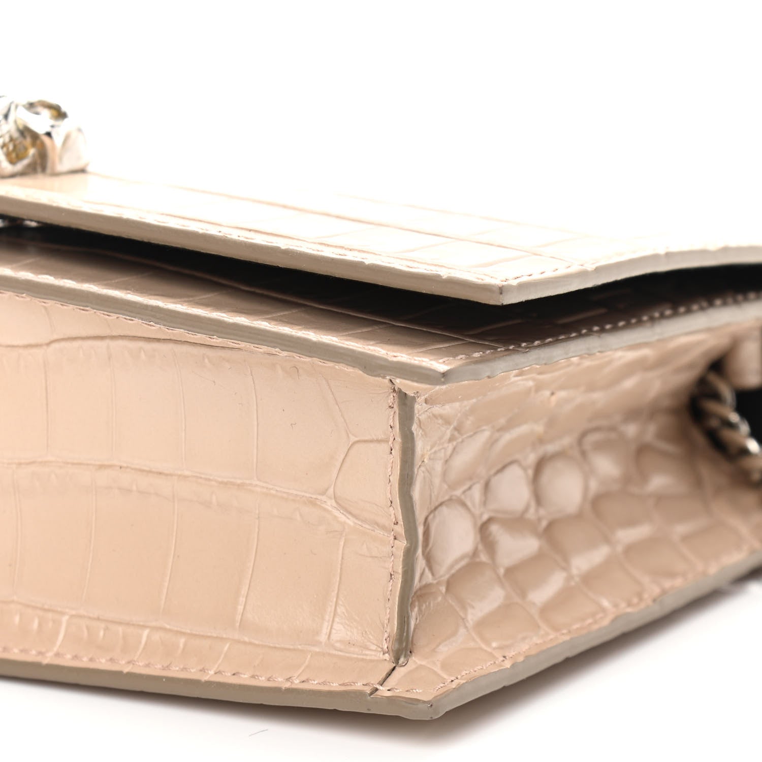 Alexander McQueen Calfskin Crocodile Embossed Skull Mini Crossbody Bag Beige 9 of 15