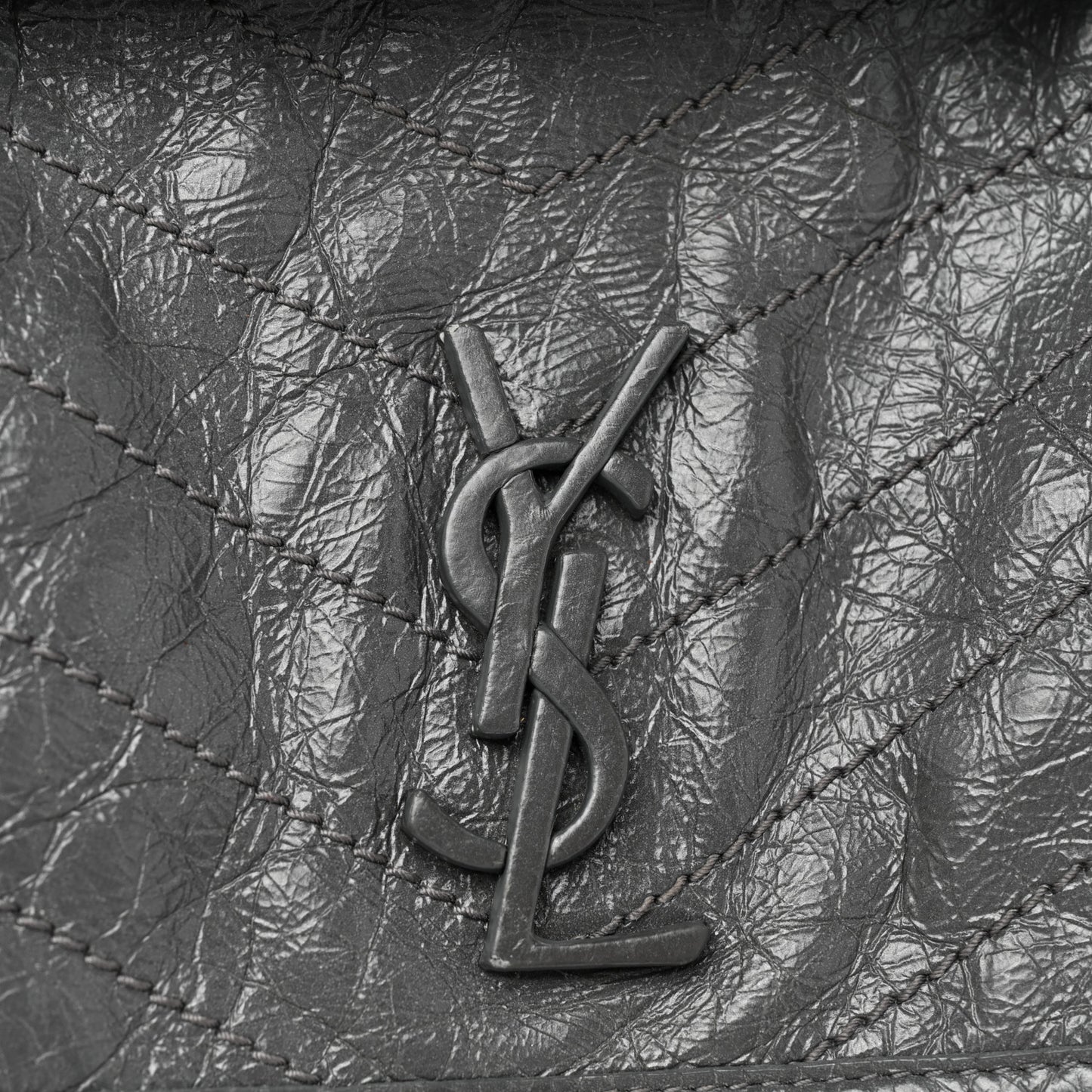 Crinkled Calfskin Matelasse Monogram Medium Niki Chain Satchel Fog