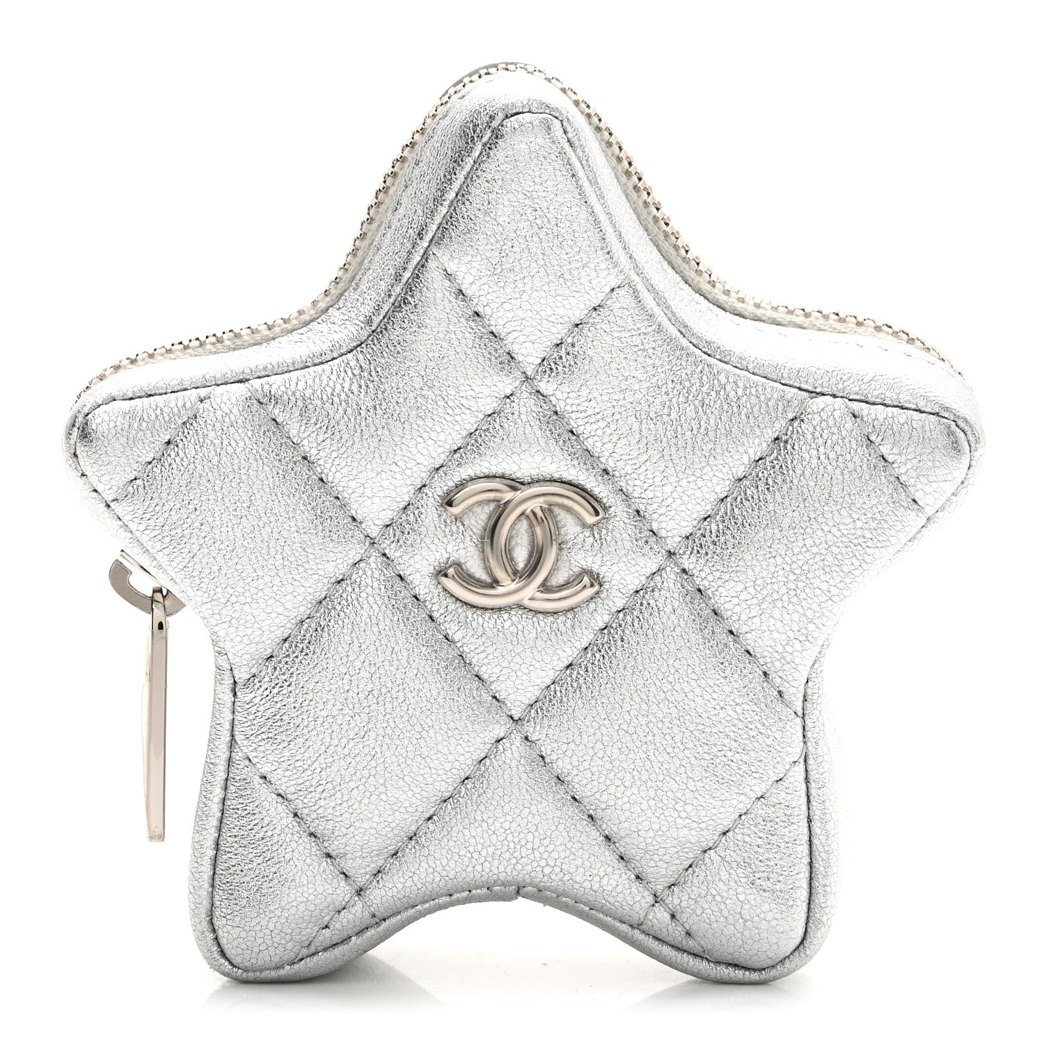 Chanel Metallic Lambskin Walk Of Fame Star Clip On Coin Purse Silver 1 of 9