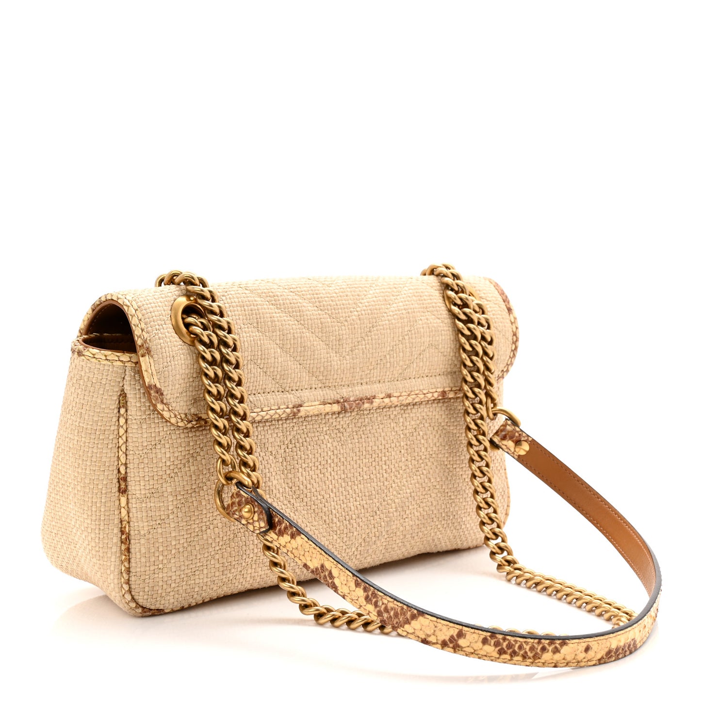 Raffia Elaphe Matelasse Small GG Marmont Shoulder Bag Natural Cream Brown