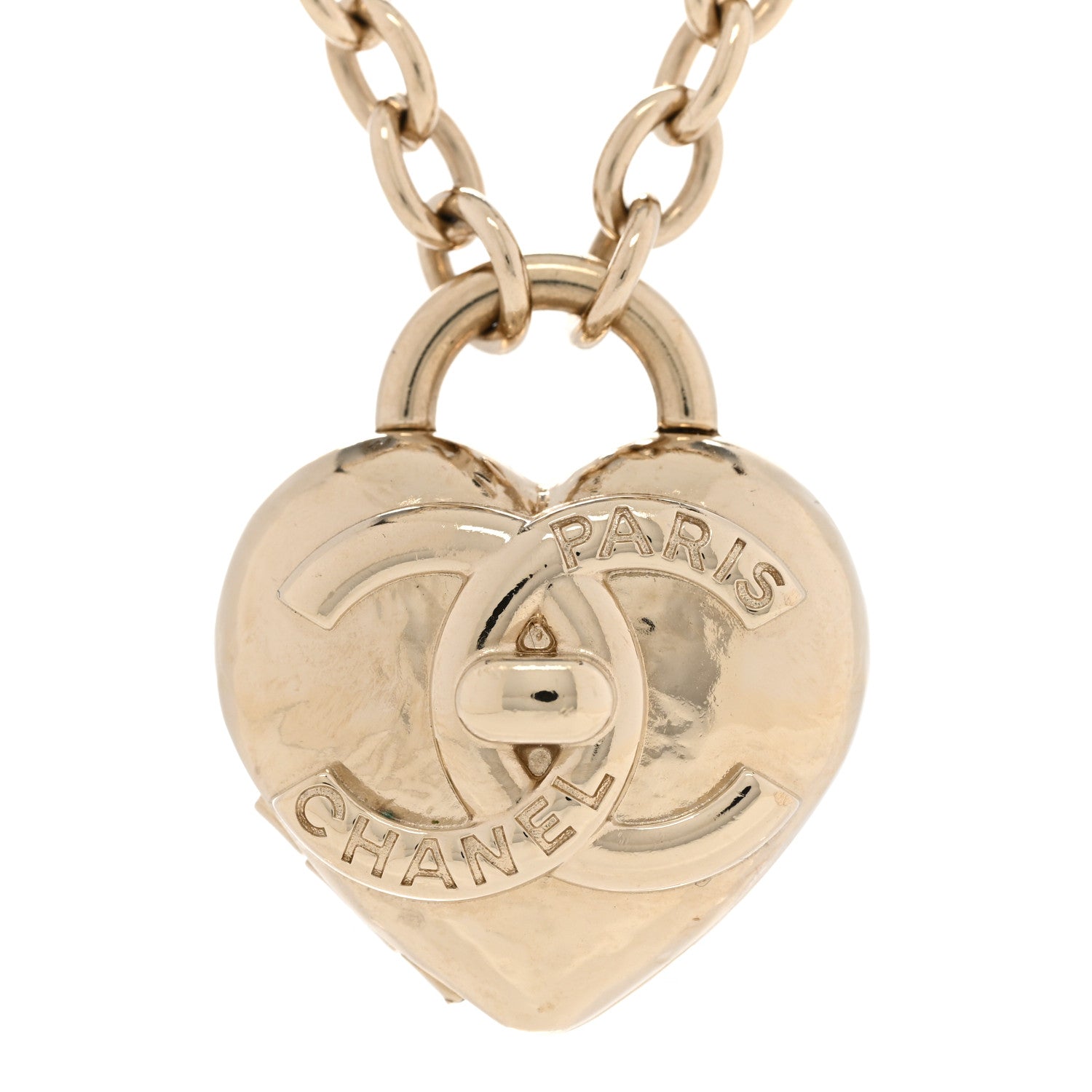Chanel Metal CC Heart Locket Necklace Gold 4 of 7