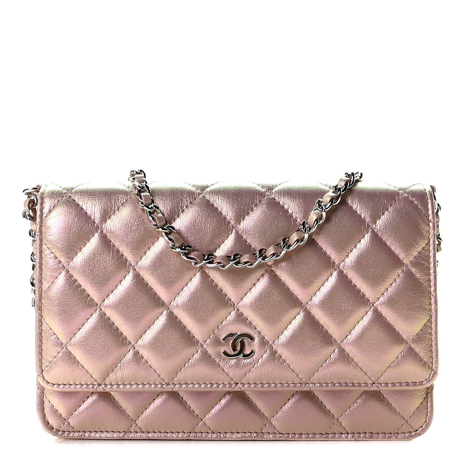 Chanel Iridescent Calfskin Quilted Wallet On Chain WOC Pink 1 of 10
