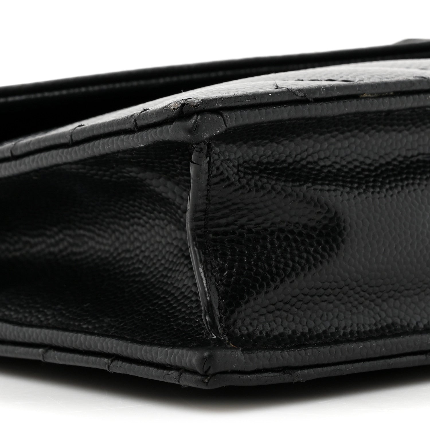 Saint Laurent Grain De Poudre Matelasse Chevron Monogram Monochrome Envelope Chain Wallet Black 10 of 13