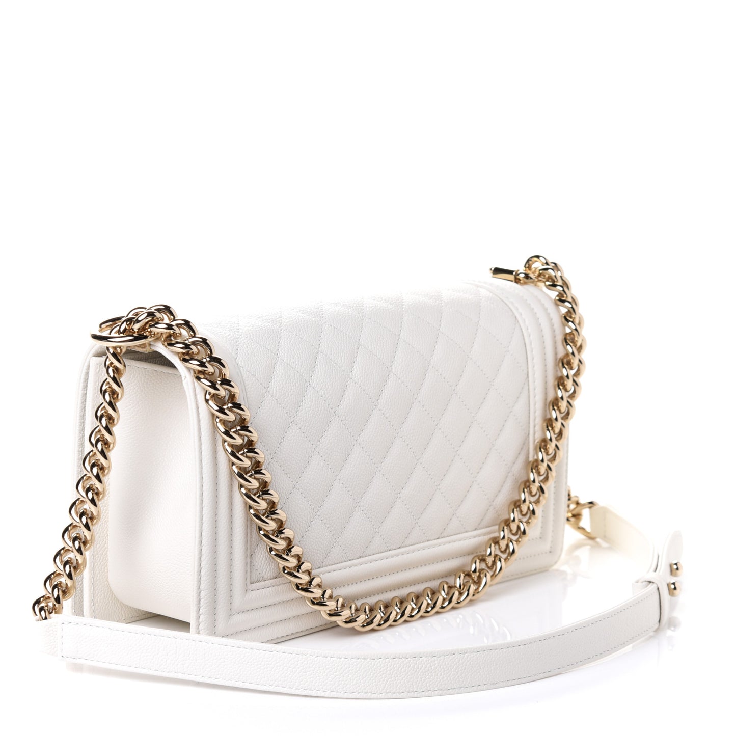 Caviar Quilted Medium Boy Flap White