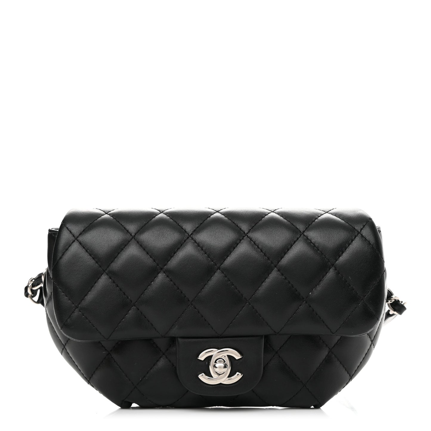 Calfskin Quilted CC Uniform Flap Belt Bag Black