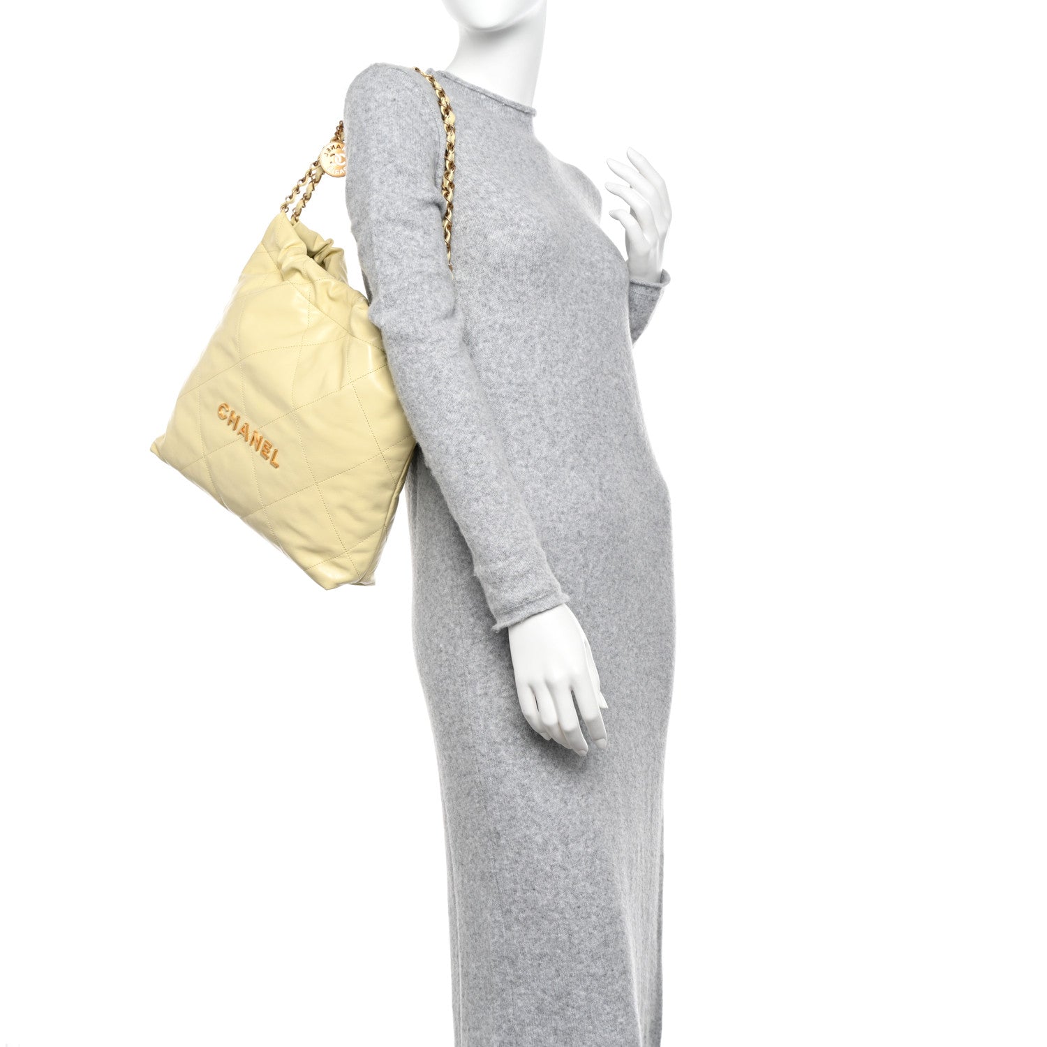Chanel Shiny Calfskin Quilted Small Chanel 22 Light Yellow 2 of 11