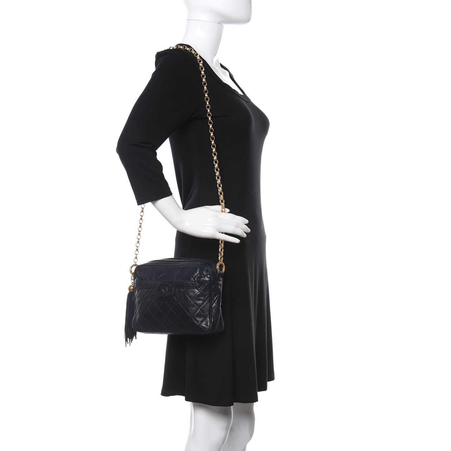 Lambskin Quilted CC Tassel Camera Case Navy