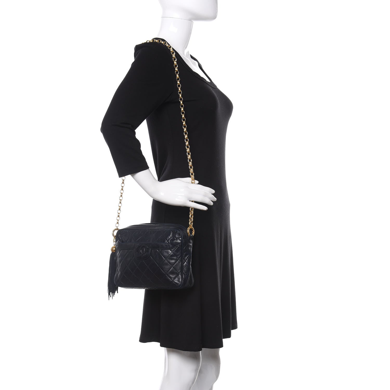 Chanel Lambskin Quilted CC Tassel Camera Case Navy 2 of 11