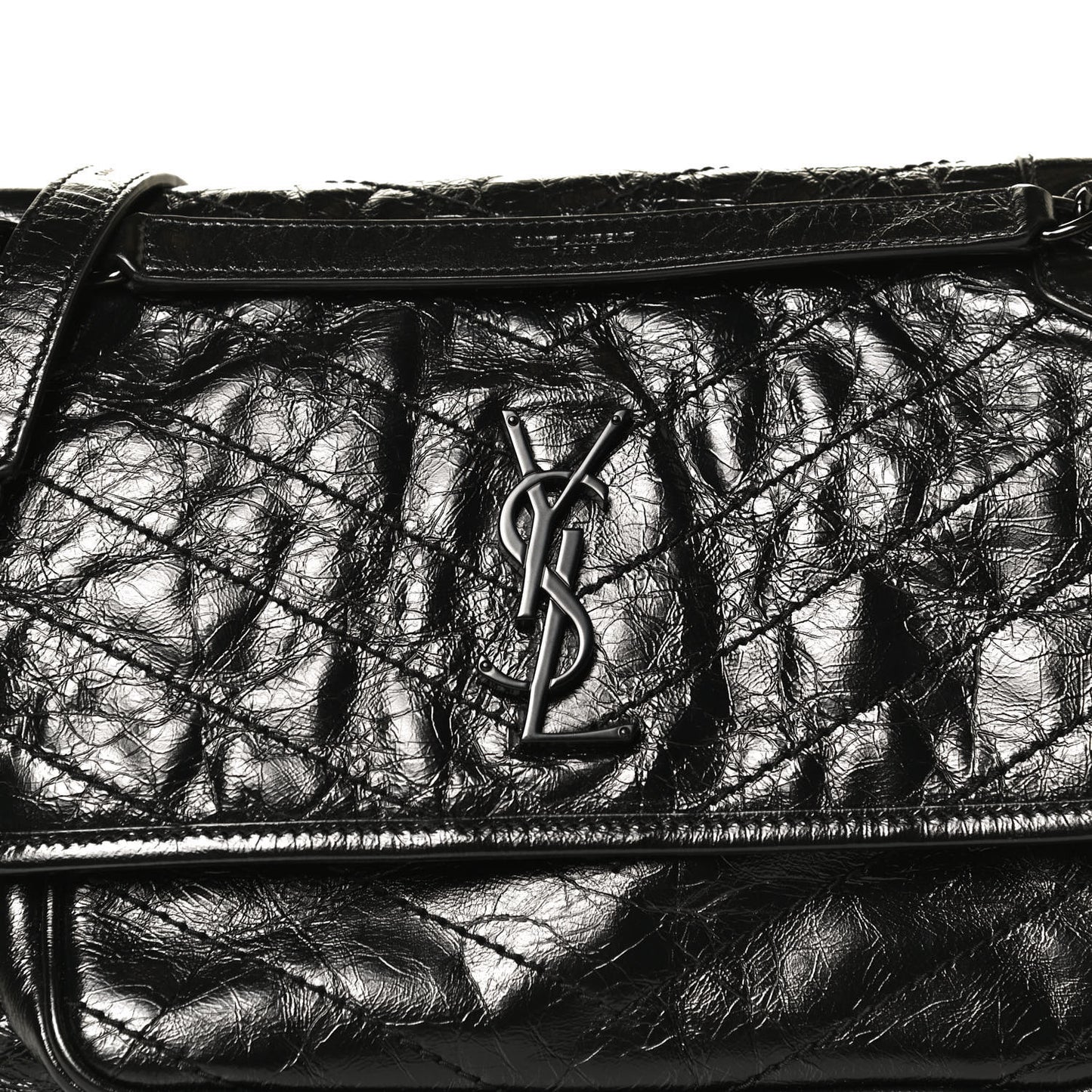 Crinkled Calfskin Matelasse Monogram Medium Niki Chain Satchel Black