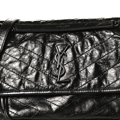 Saint Laurent Crinkled Calfskin Matelasse Monogram Medium Niki Chain Satchel Black 9 of 11