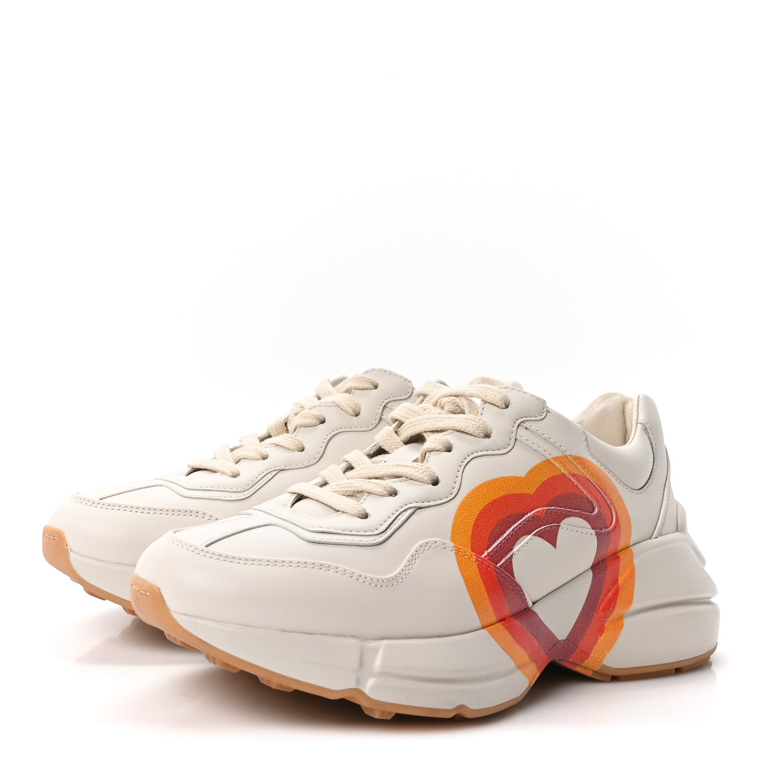 Gucci Calfskin Interlocking G Heart Rhyton Sneakers 35 Mystic White 4 of 10