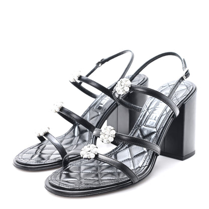 Chanel Laminated Lambskin Pearl CC Sandals 37.5 Black 4 of 9