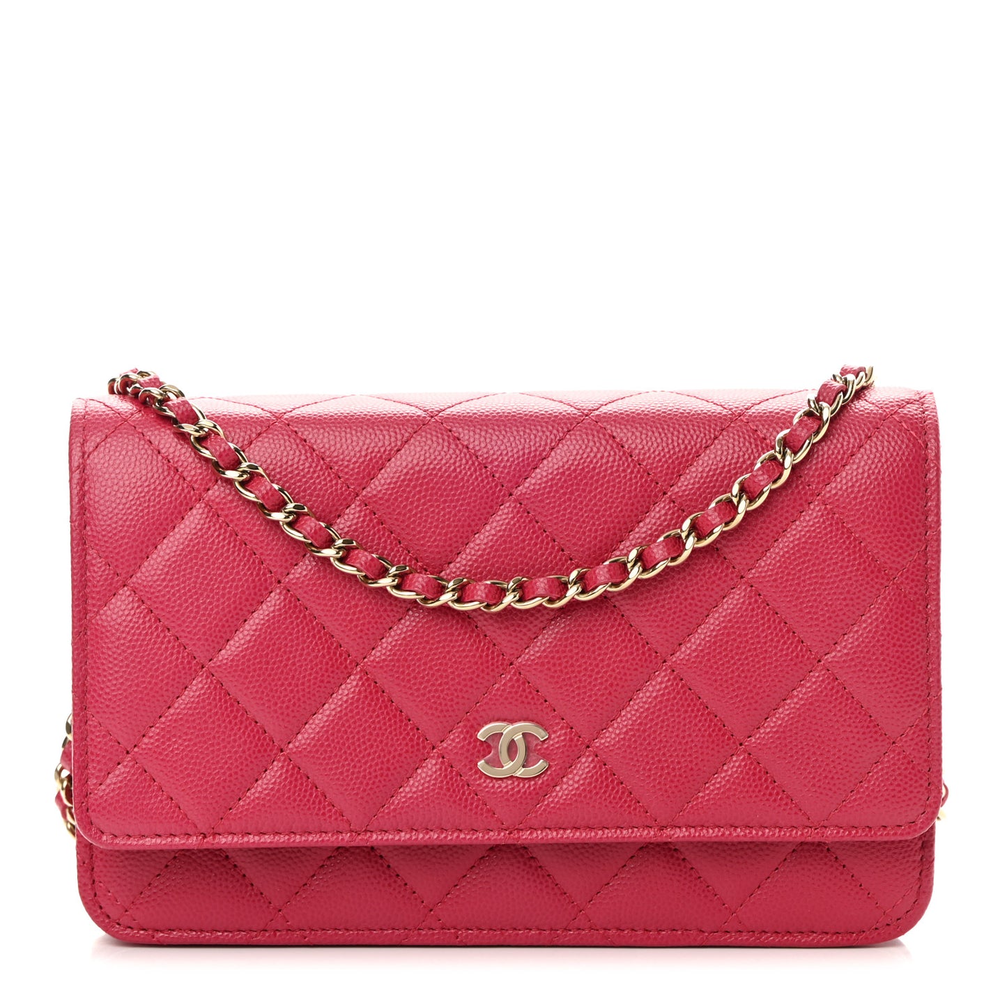 Caviar Quilted Wallet On Chain WOC Dark Pink