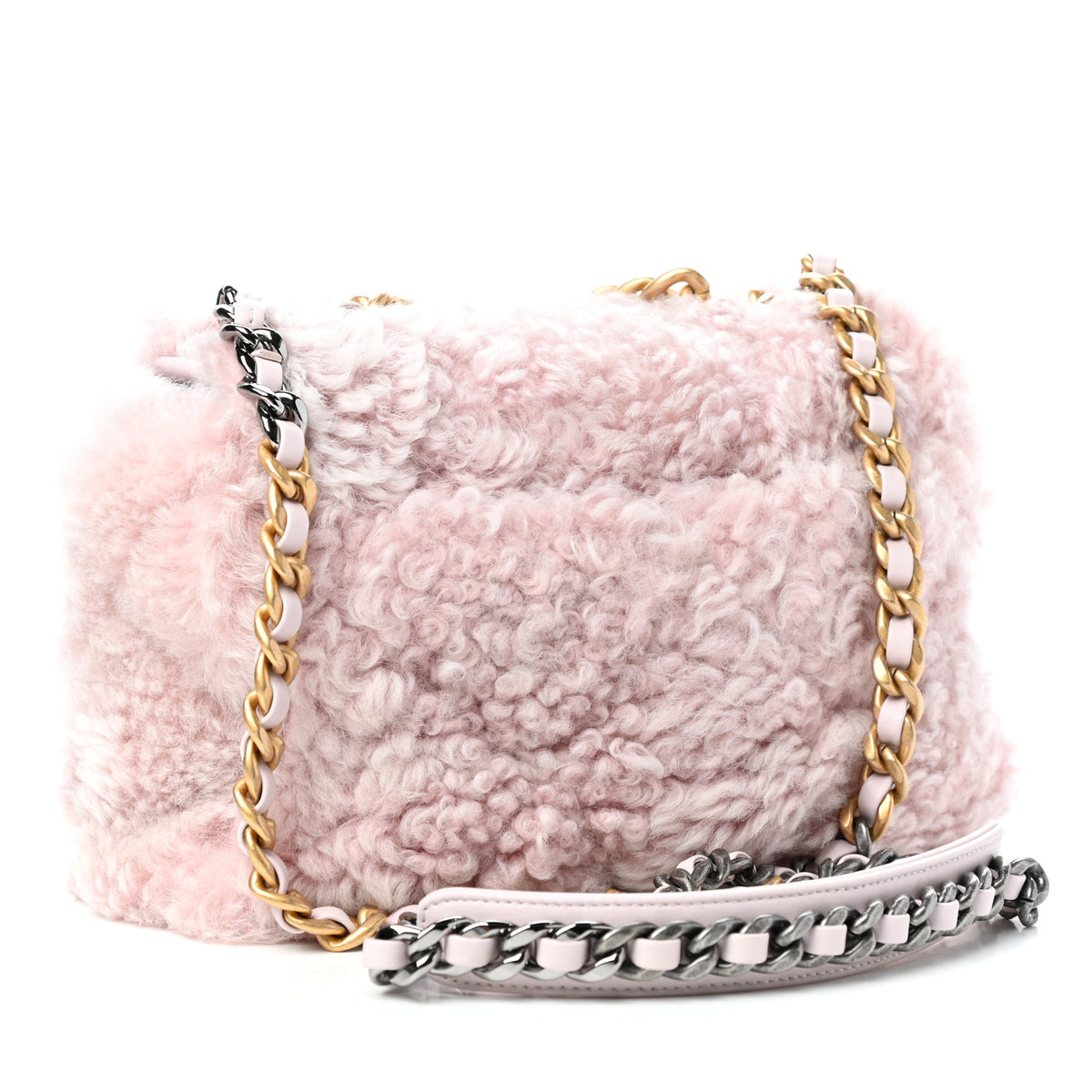 Chanel Shearling Sheepskin Medium Chanel 19 Flap Light Pink 3 of 11