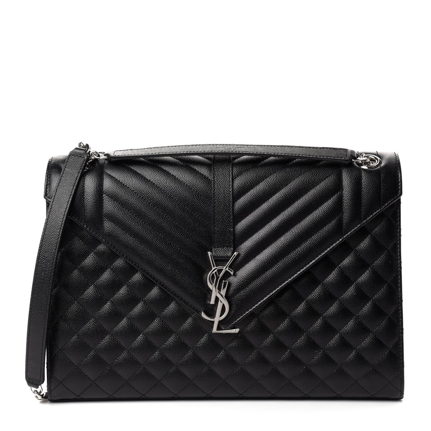 Grain De Poudre Textured Mixed Matelasse Large Triquilt Monogram Satchel Black