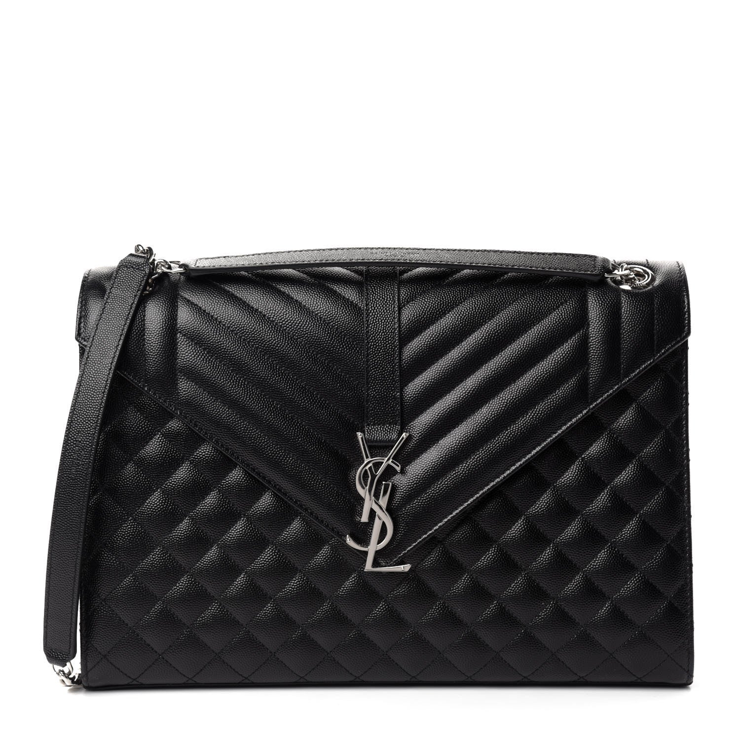 Saint Laurent Grain De Poudre Textured Mixed Matelasse Large Triquilt Monogram Satchel Black 1 of 10