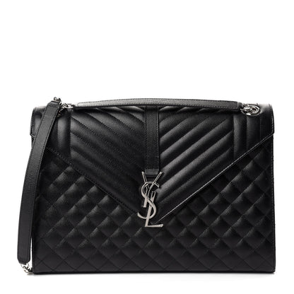 Saint Laurent Grain De Poudre Textured Mixed Matelasse Large Triquilt Monogram Satchel Black 1 of 10