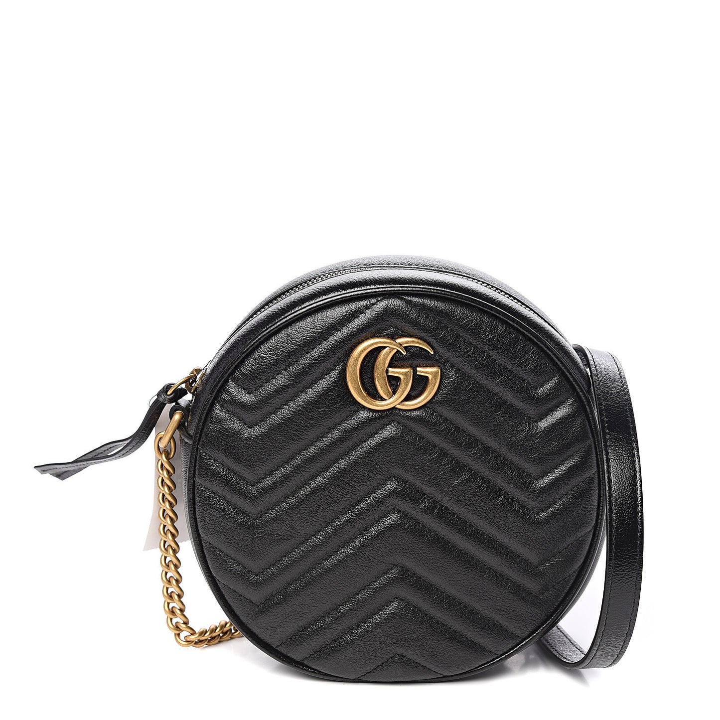 Azalea Calfskin Matelasse Heart Mini GG Marmont Round Shoulder Bag Black