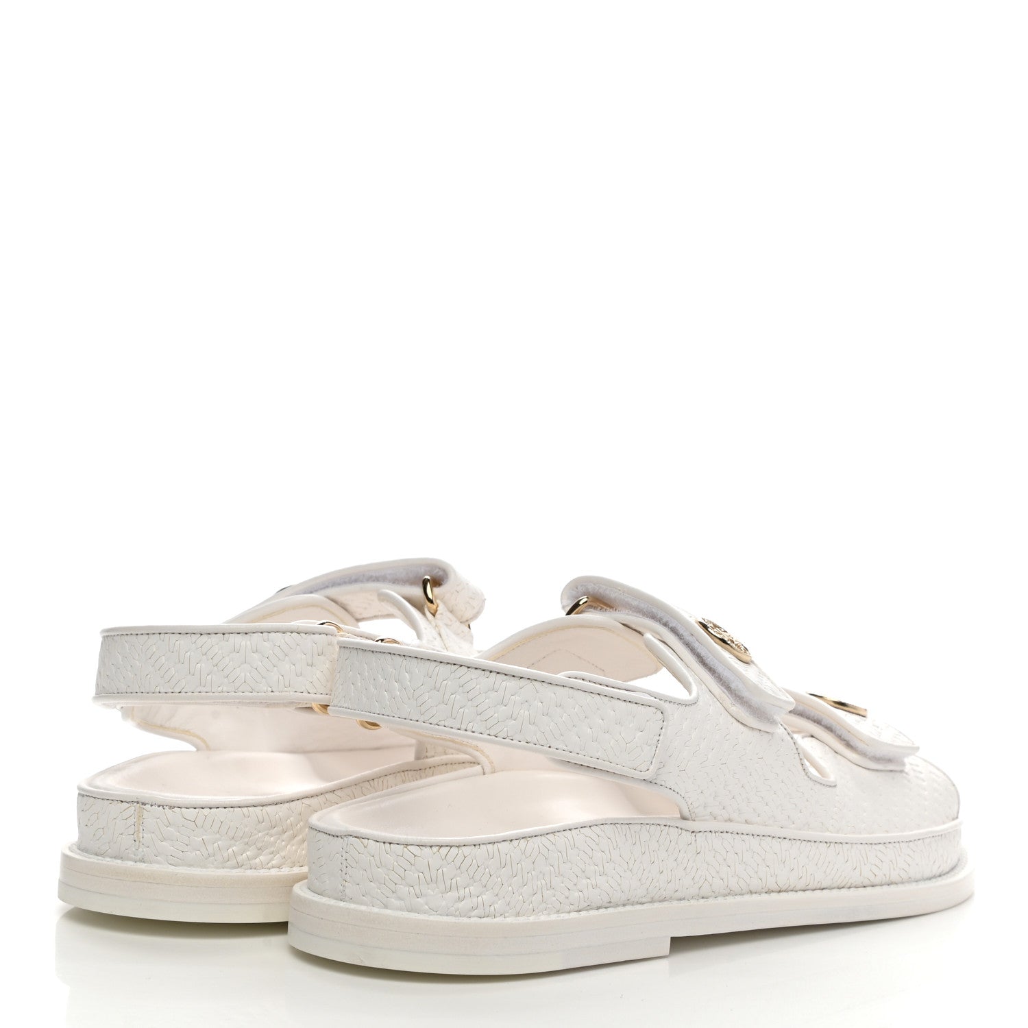 Chanel Calfskin Printed Velcro Dad Sandals 39 White 4 of 9