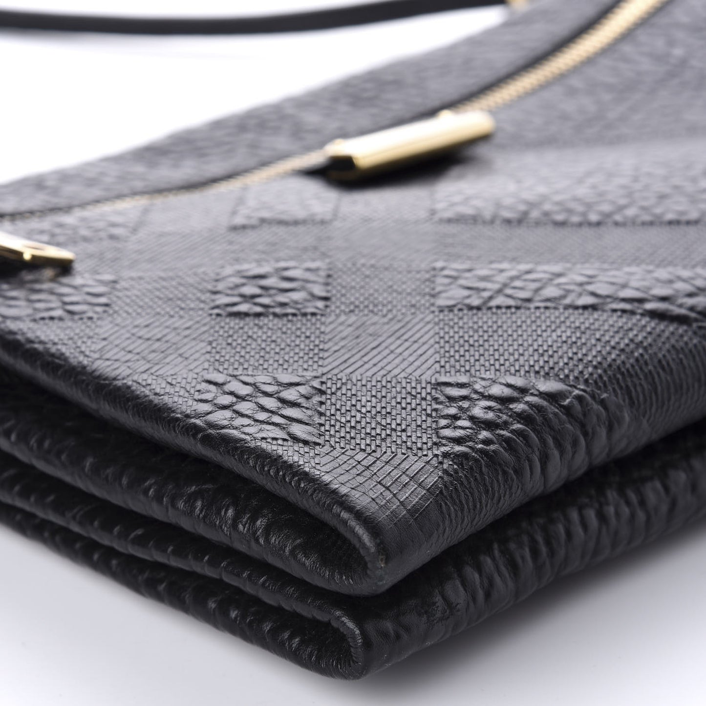 Signature Grain Calfskin Check Embossed Medium Balmoral Clutch Bag Black
